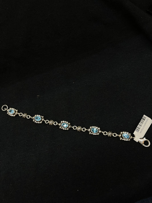 6 3/4" Blue Topaz Linked Bracelet by Running Bear, Navajo