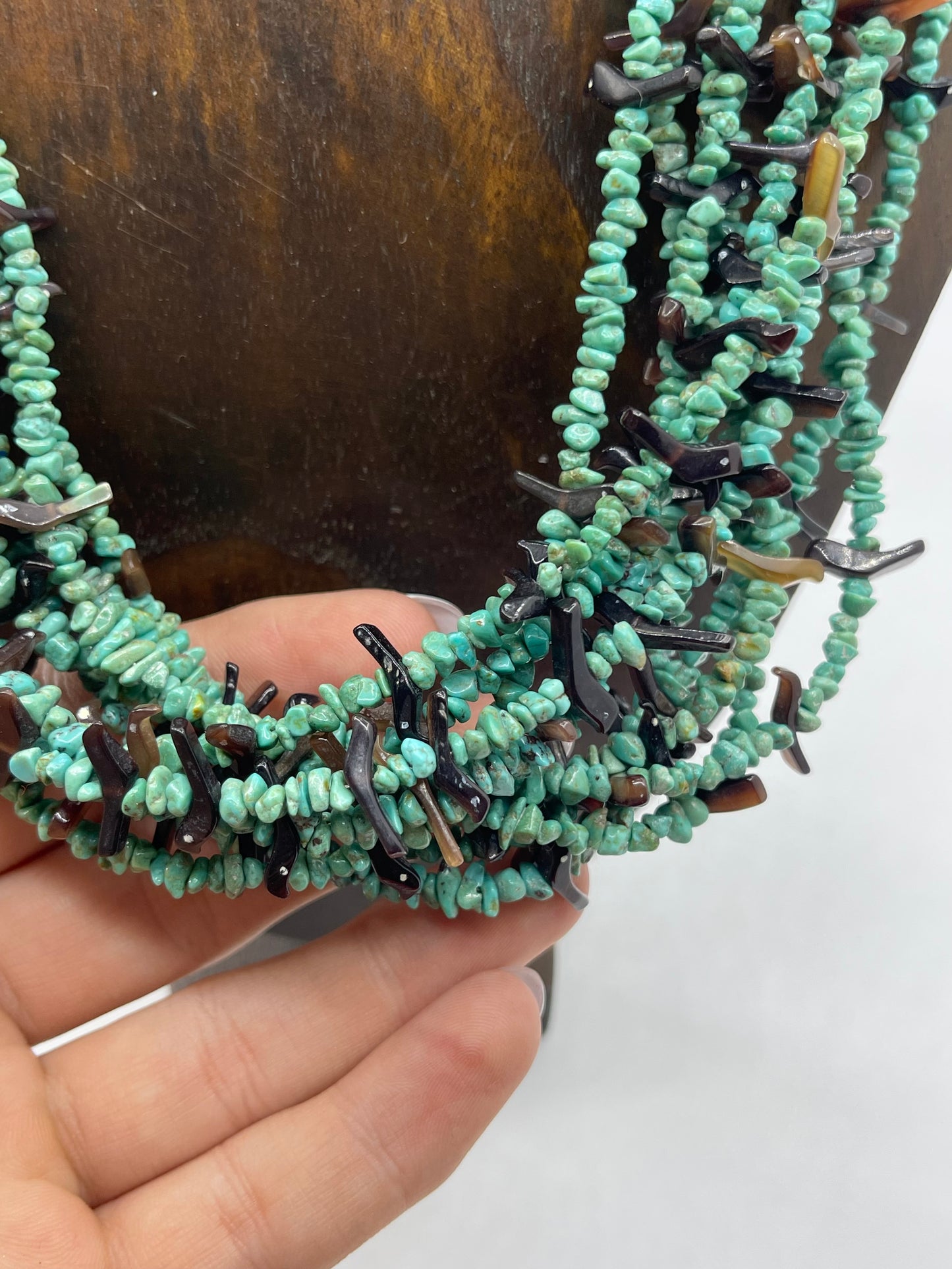 21" 10 STRAND TURQUOISE FETISH BIRD NECKLACE BY JOLENE BIRD, SANTO DOMINGO