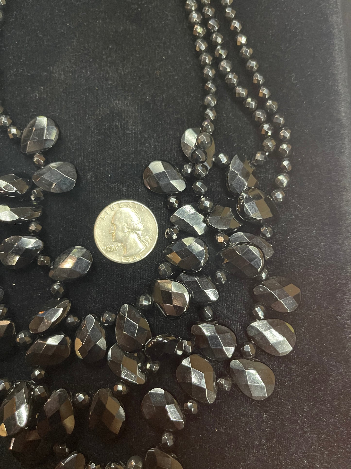 17"+3" Extender Three Strand Faceted Black Onyx Beaded Necklace