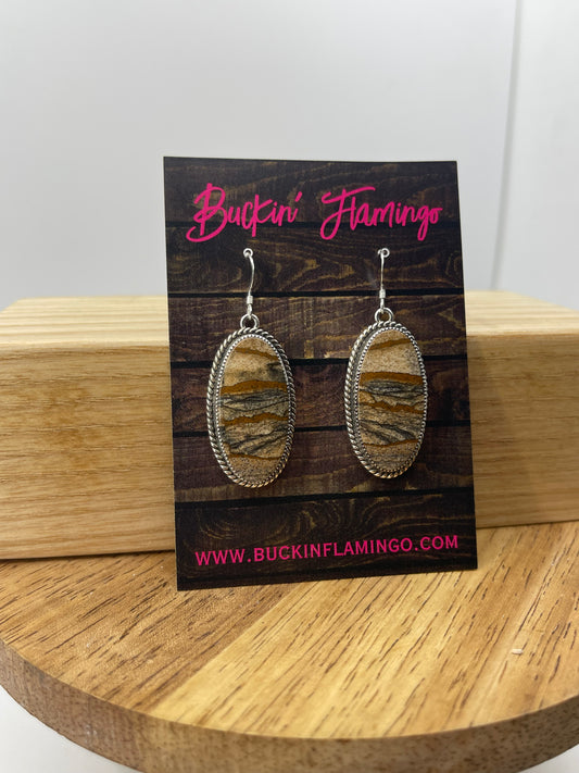 Sandstone Jasper Oval Dangle Earrings, Navajo