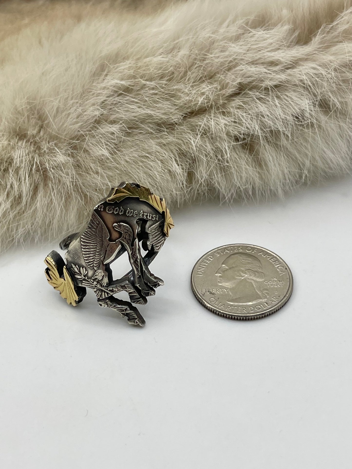Adjustable 11.0-14.0 Bad Bronc Buckin’ Horse Ring from Silver Dollar Coin & 14K Gold Mane & Tailby Bad Bronc