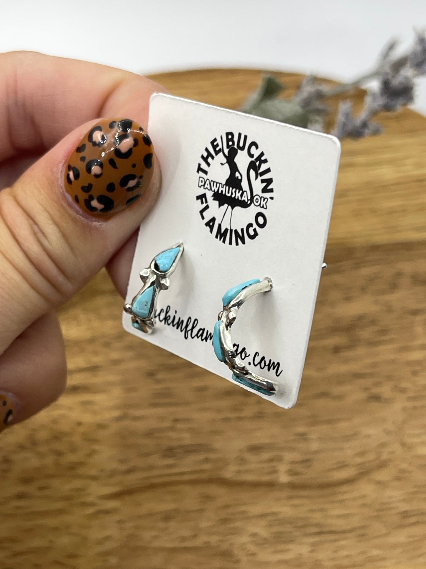 Turquoise Teardrop Mini Half Hoop Post Earrings by Bryce Vacit, Navajo