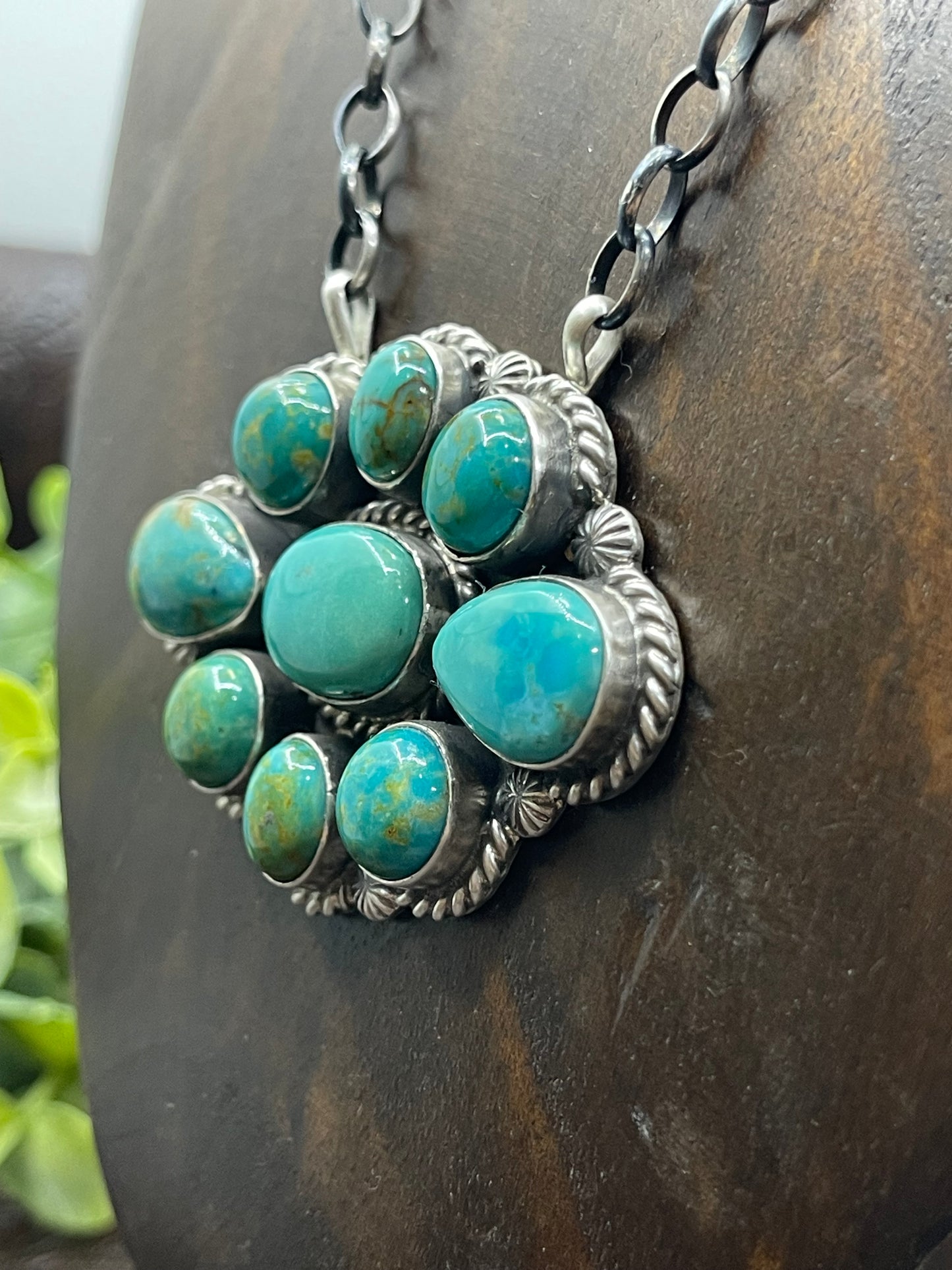 16" Green Kingman Turquoise Cluster Necklace