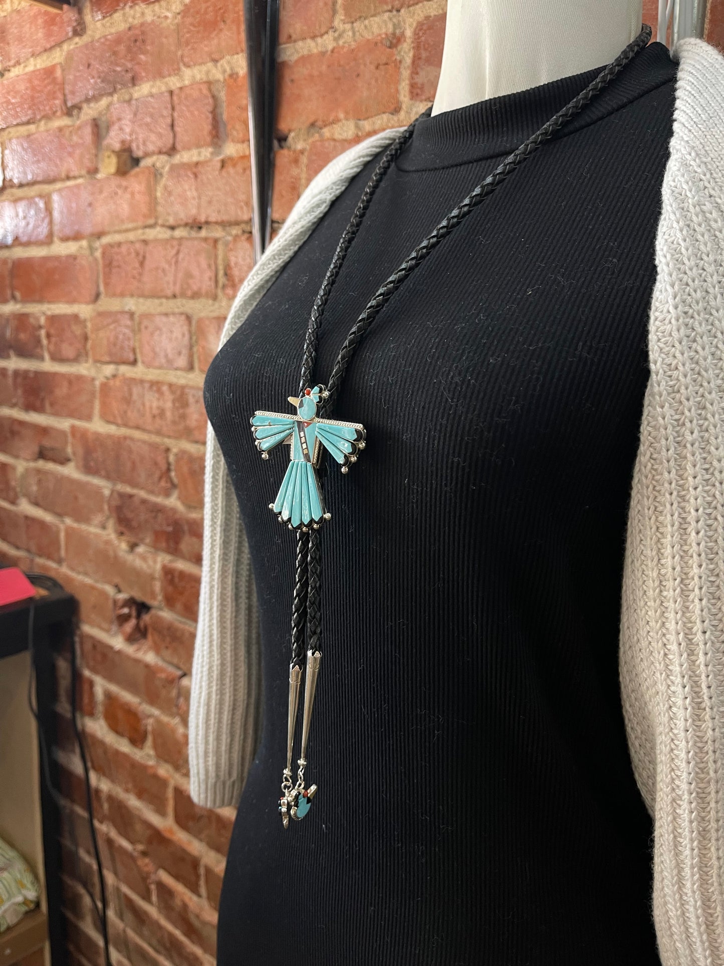 Turquoise Thunderbird Bolo Tie by Michelle Peina, Navajo