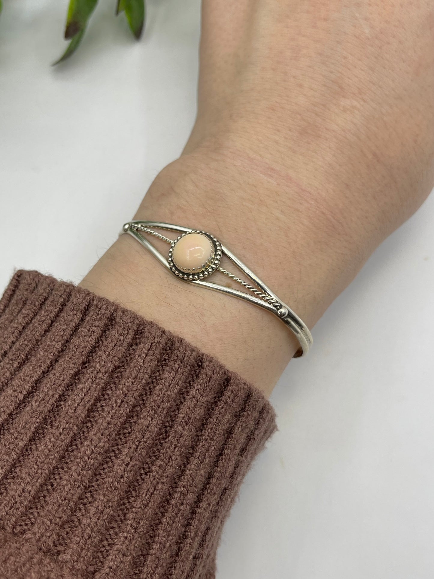 5" - 6.75" Pink Conch Cuff by Esther White, Navajo