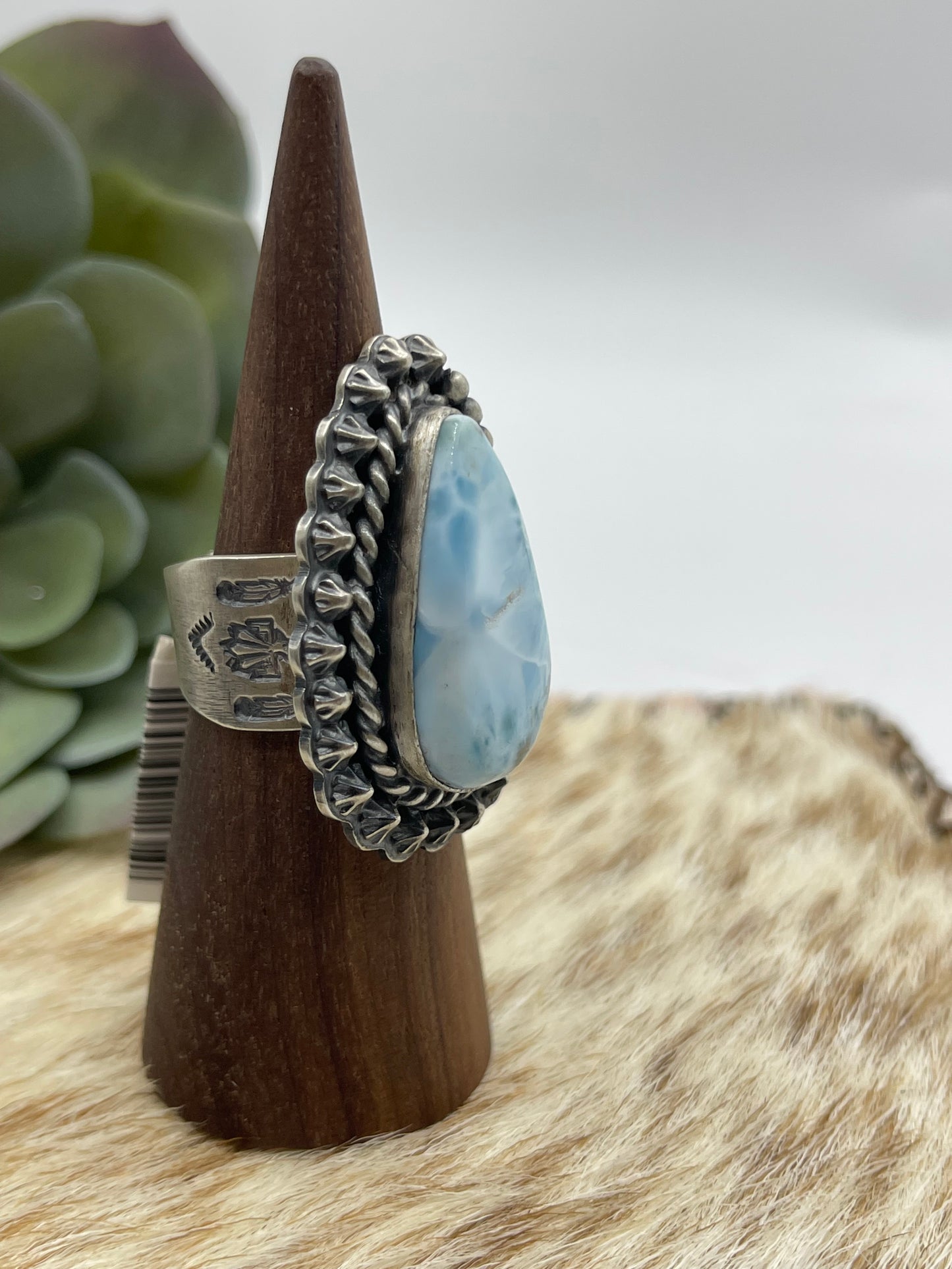 8.5 Larimar Ring by T. Nez Sr., Navajo