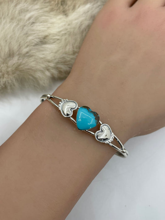 5.5”-7.25” Blue Turquoise Heart Cuff by Sadie Jim, Navajo