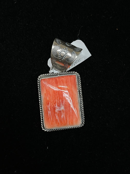 13mm Bale Red Spiny Oyster Square Pendant by Begay, Navajo