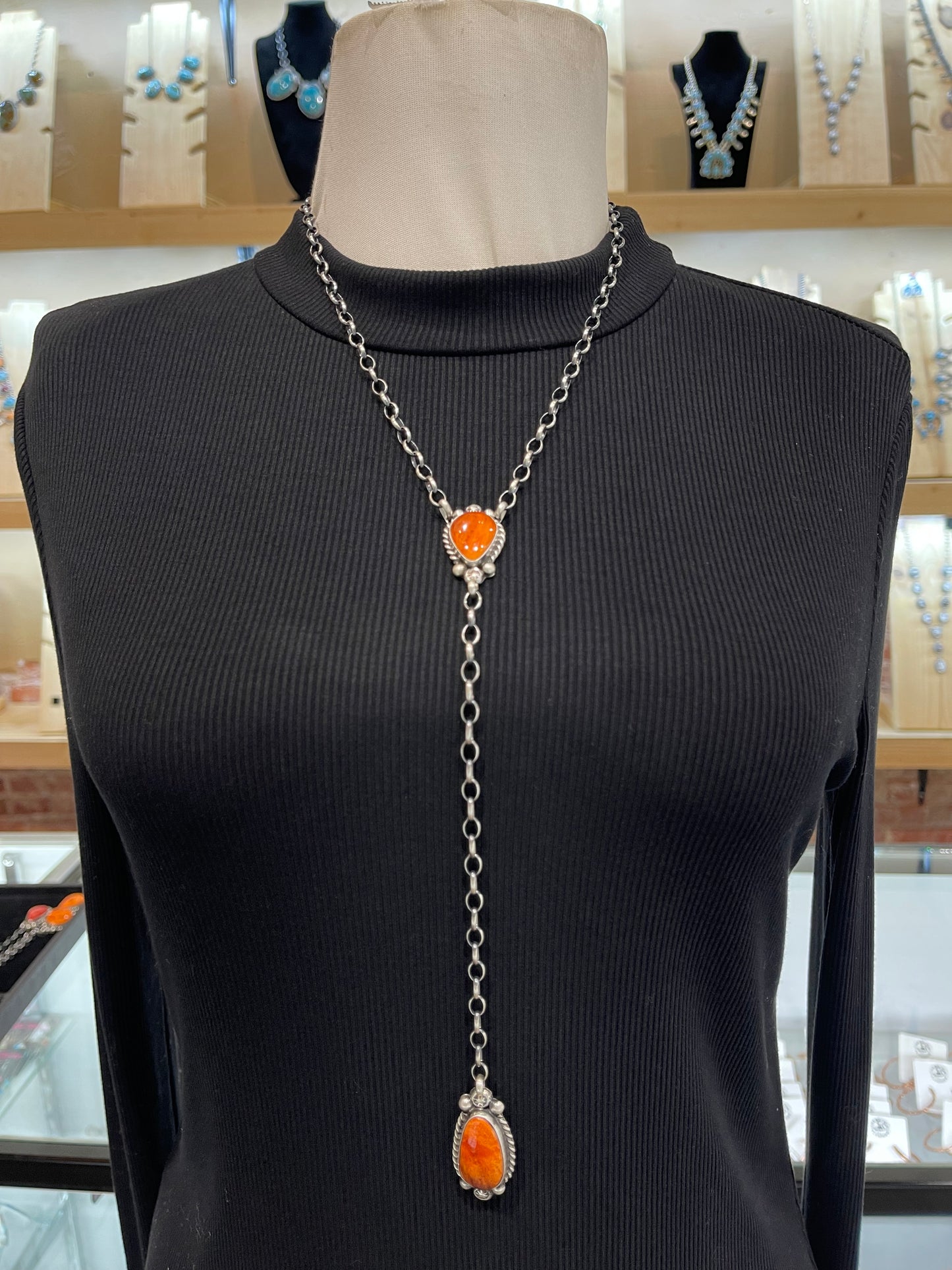 20" + 9" Drop Orange Spiny Oyster Necklace by Augustine Largo, Navajo (Copy) (Copy)