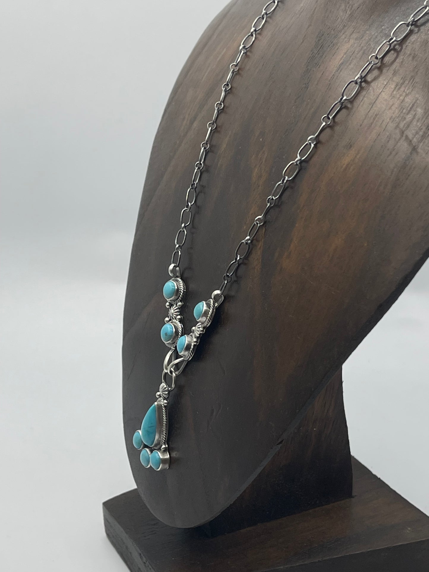 18" Tiny Turquoise Lariat Necklace by Verley Betone, Navajo