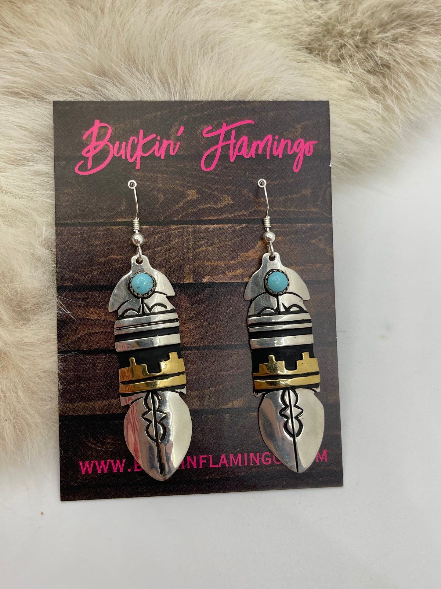 Silver And Brass Feather Earrings By Tommy And Rose Singer, Navajo