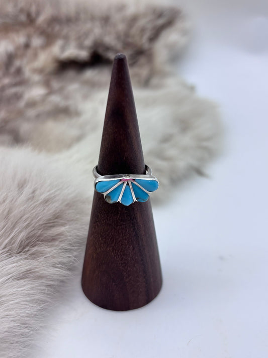 5.5 Half Cluster Turquoise Ring by Velda Nastacio, Navajo