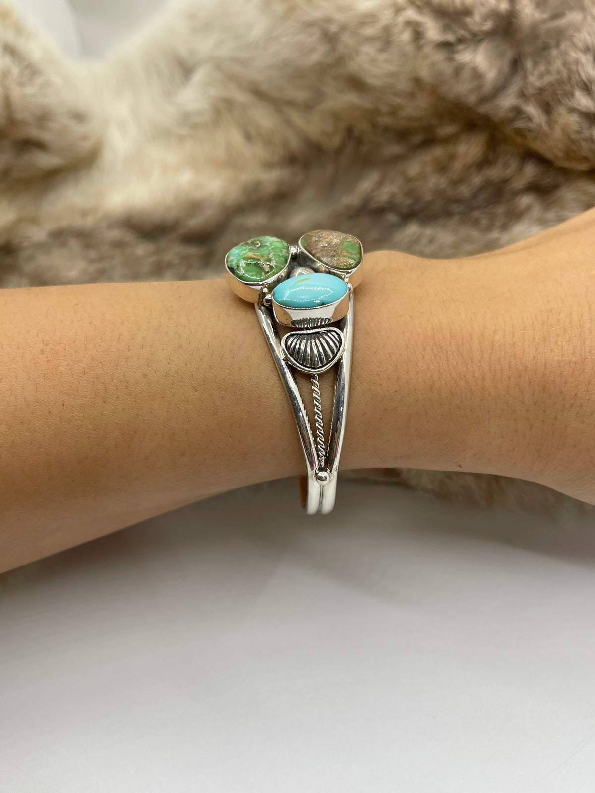 6”-8” 3 Stone Sonoran Gold Turquoise Cuff