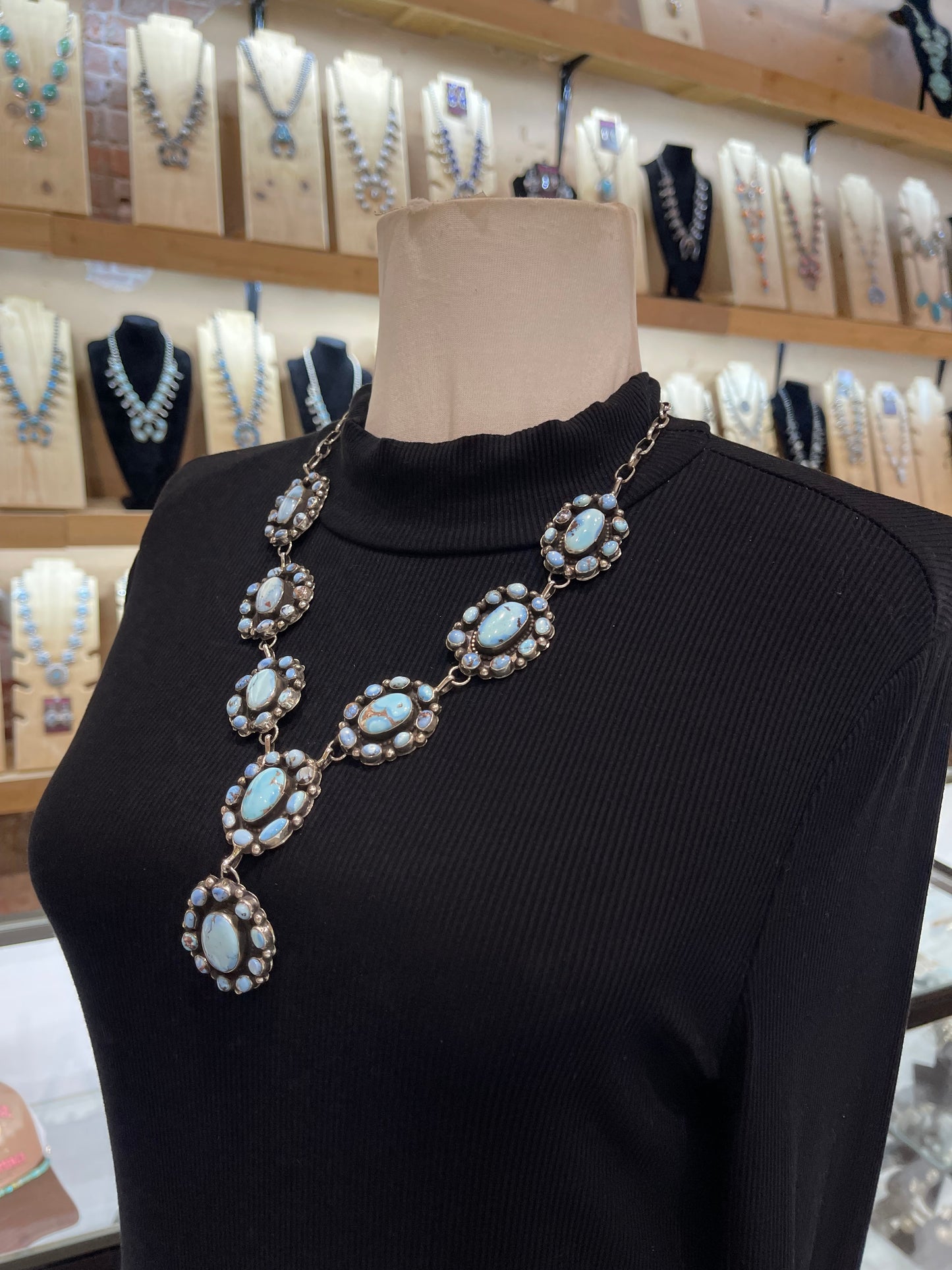 22" + 3" Drop Golden Hills Cluster Lariat Necklace & Earring Set by Jolene Begay, Navajo