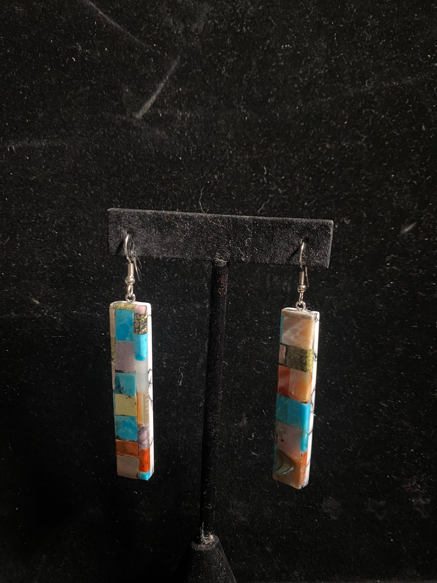 Paper Thin Lapidary Long Rectangle Dangle Earrings by Charles Bird