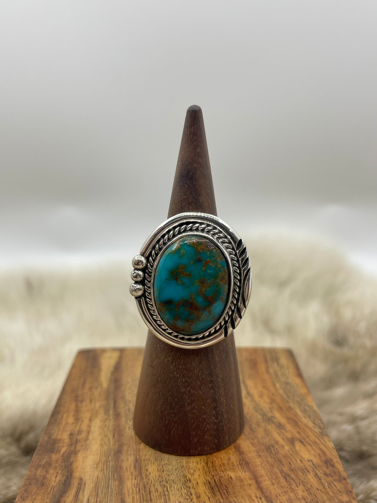 7.0 Oval Turquoise Ring By Ray Tom, Navajo