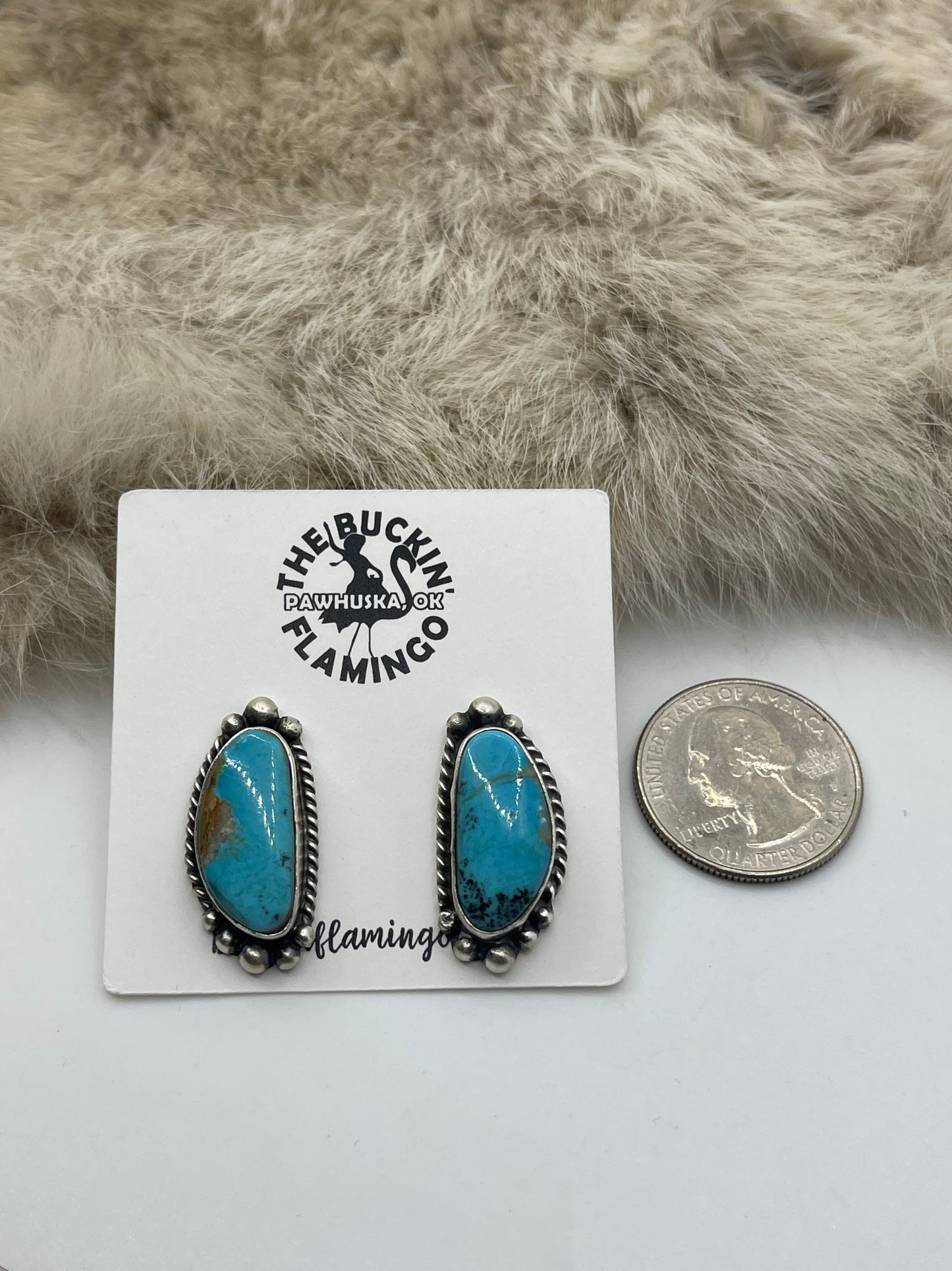 Kingman Turquoise Earrings by Elouise Kee, Navajo