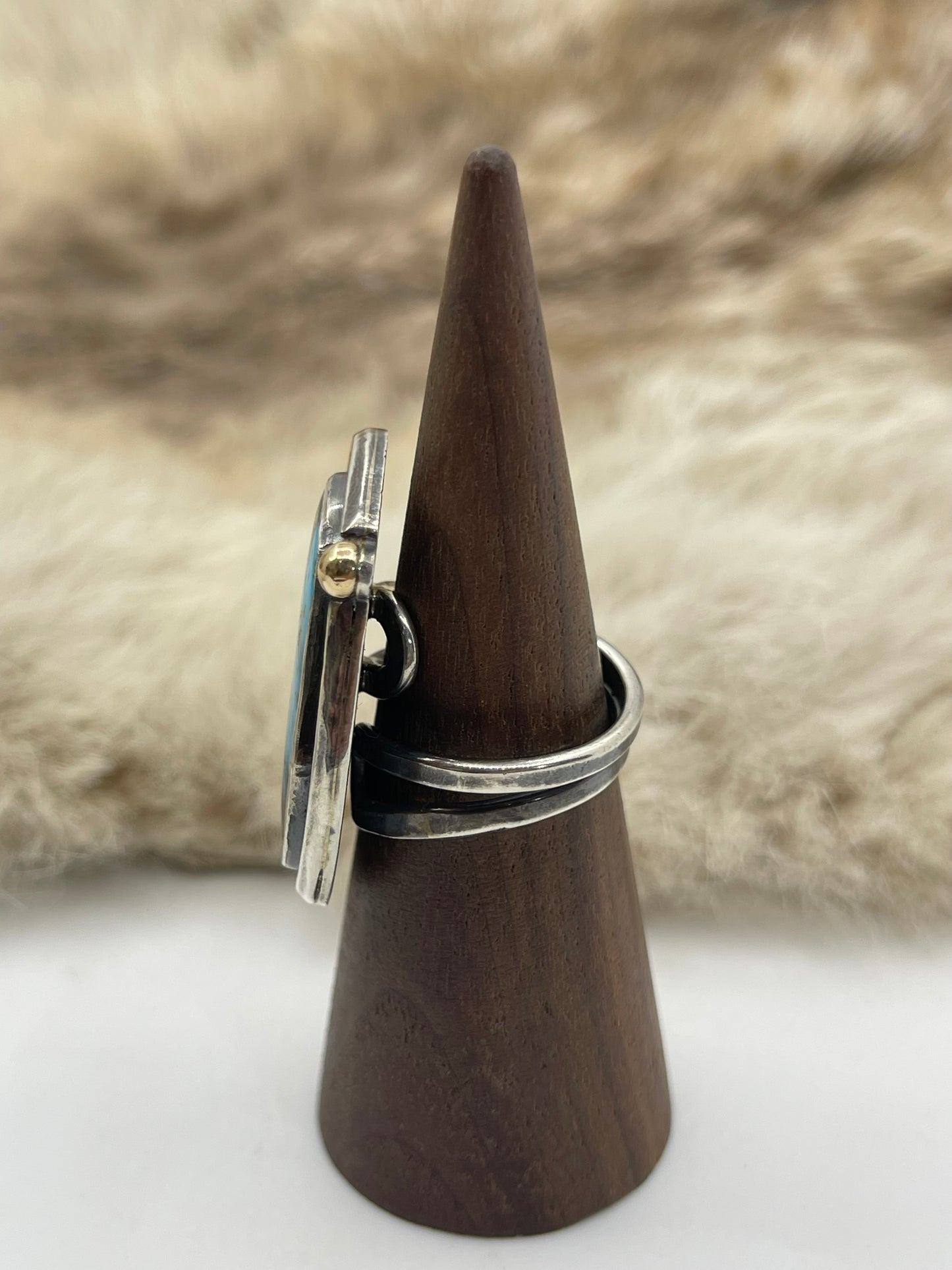 Bad Bronc Adjustable (Up To 10.0) Ring w/ Arizona Turquoise & 14k Gold Ball by Bad Bronc