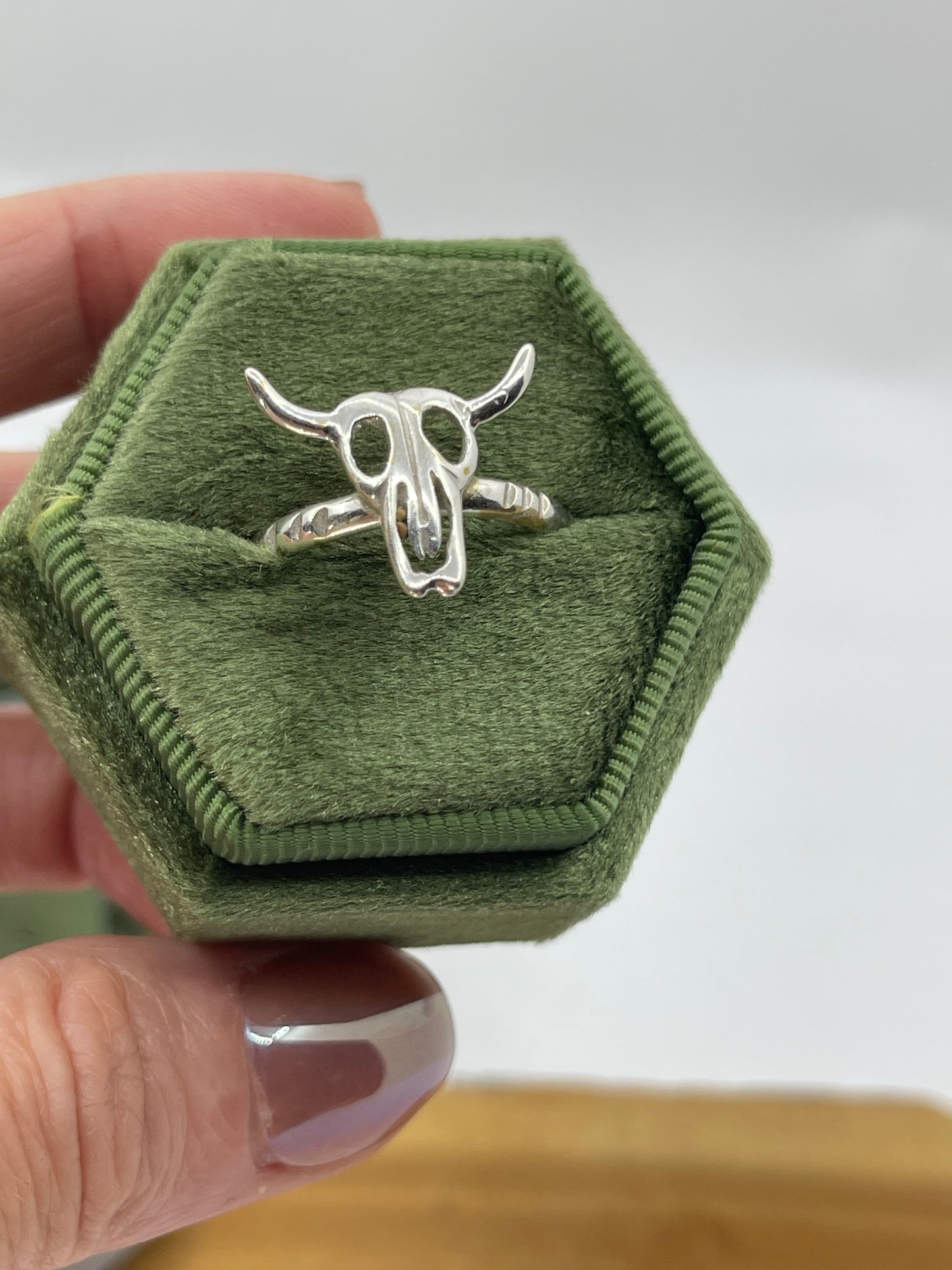 7.0 Silver Skull Ring by David Lopez, Navajo