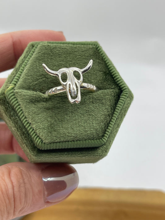 8.0 Silver Skull Ring by David Lopez, Navajo