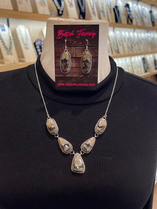 20" Crazy Lace Agate Necklace & Earring Set by Joe Begay, Navajo