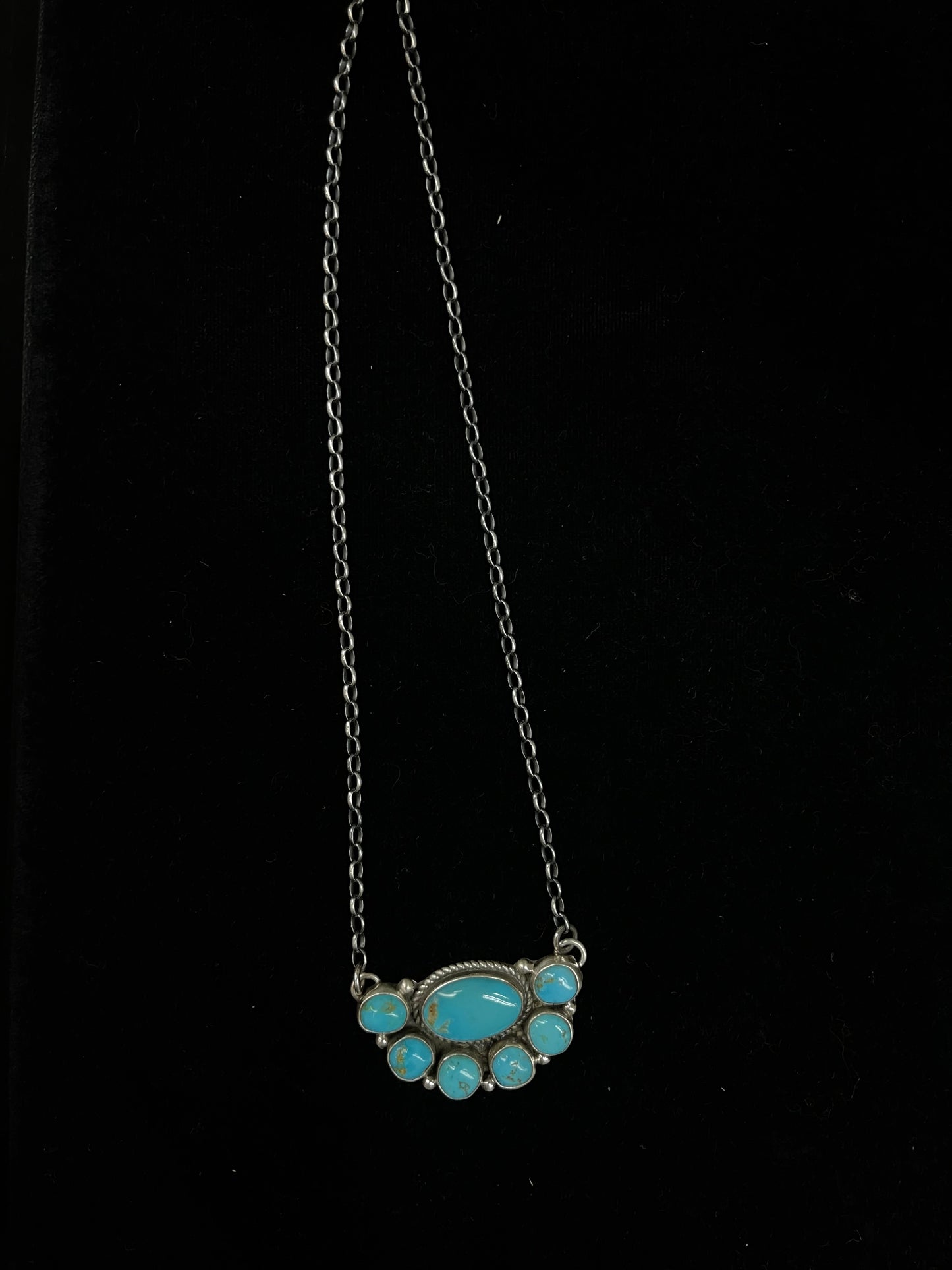 18" Kingman Turquoise Half Cluster Necklace by Geraldine James, Navajo