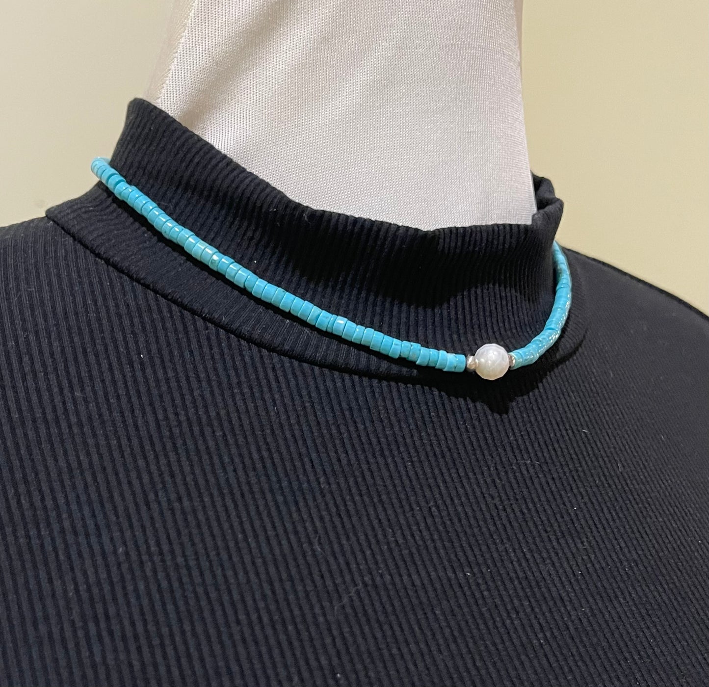 16" Turquoise Heishi Beads with Fresh Water Pearl
