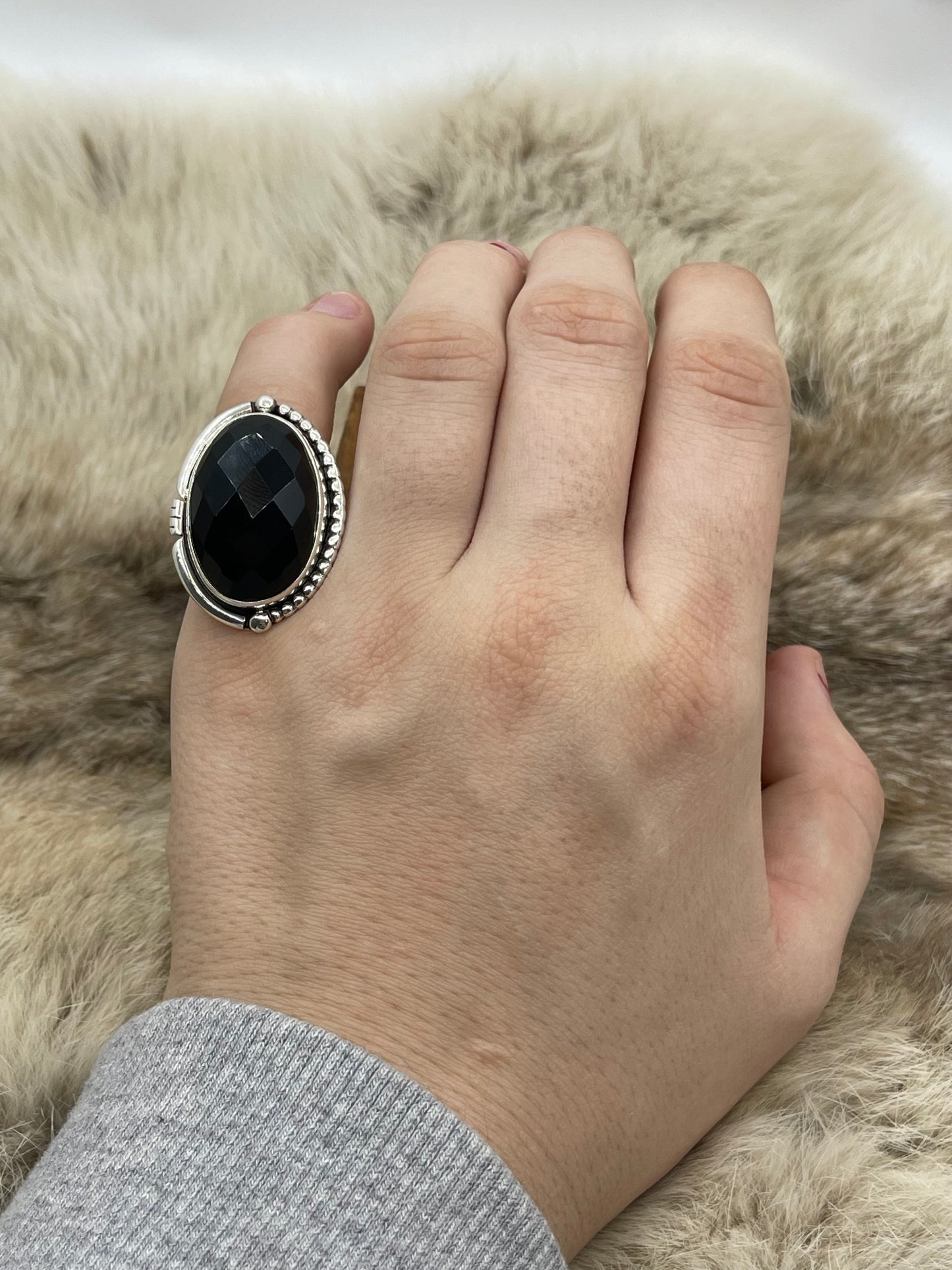 7.0 Faceted Black Onyx Ring By Joelias Draper, Navajo