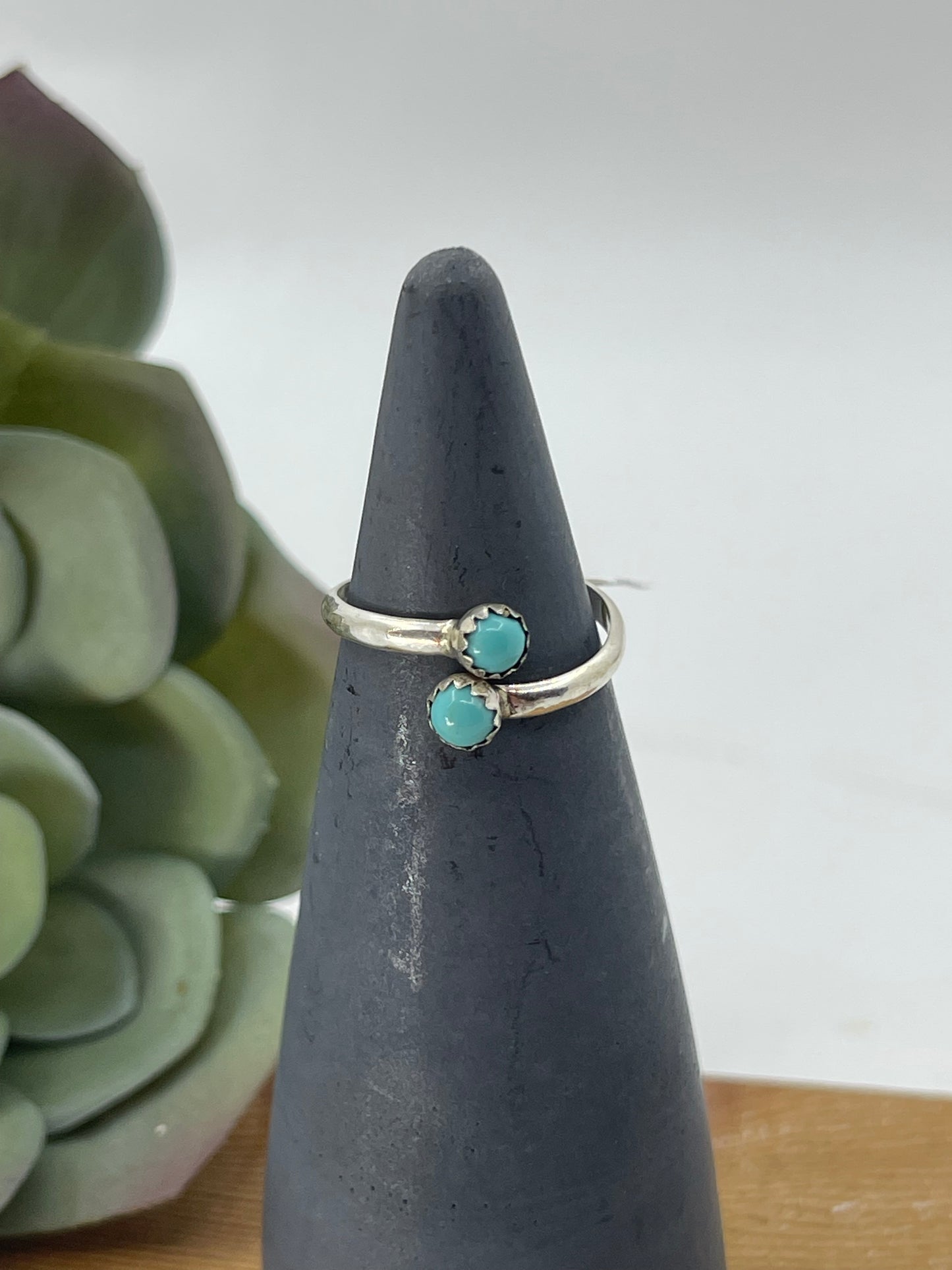 Adjustable 7.0 2 Stone Dainty Turquoise Ring
