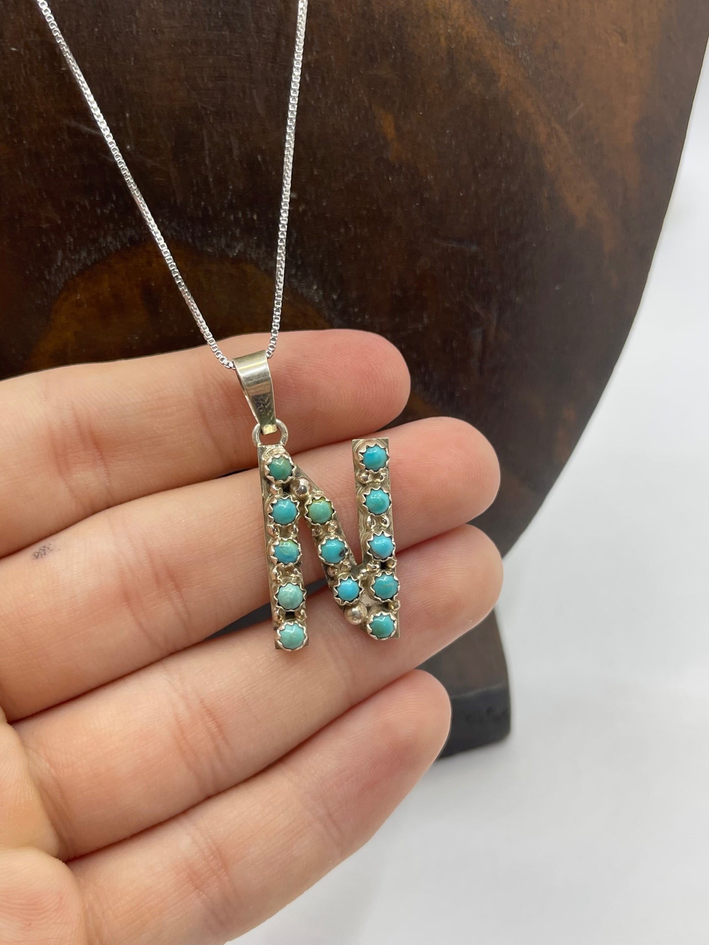 18" Turquoise Letter "N" Necklace by Scott Skeets, Navajo