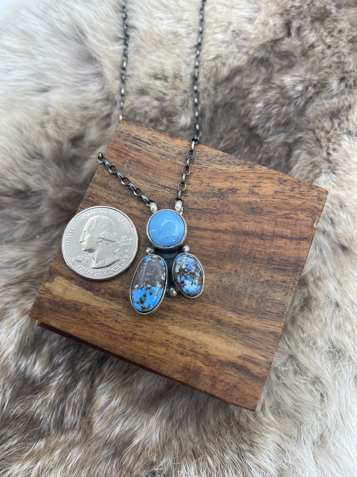 16" 3 Stone Golden Hills Turquoise Necklace by Augustine Largo, Navajo