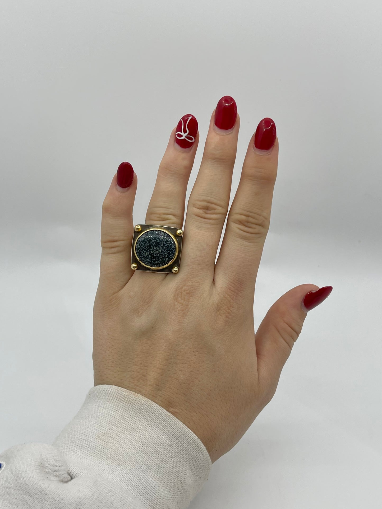 11.0 Newlander Turquoise Ring With 14k Gold By Bad Bronc