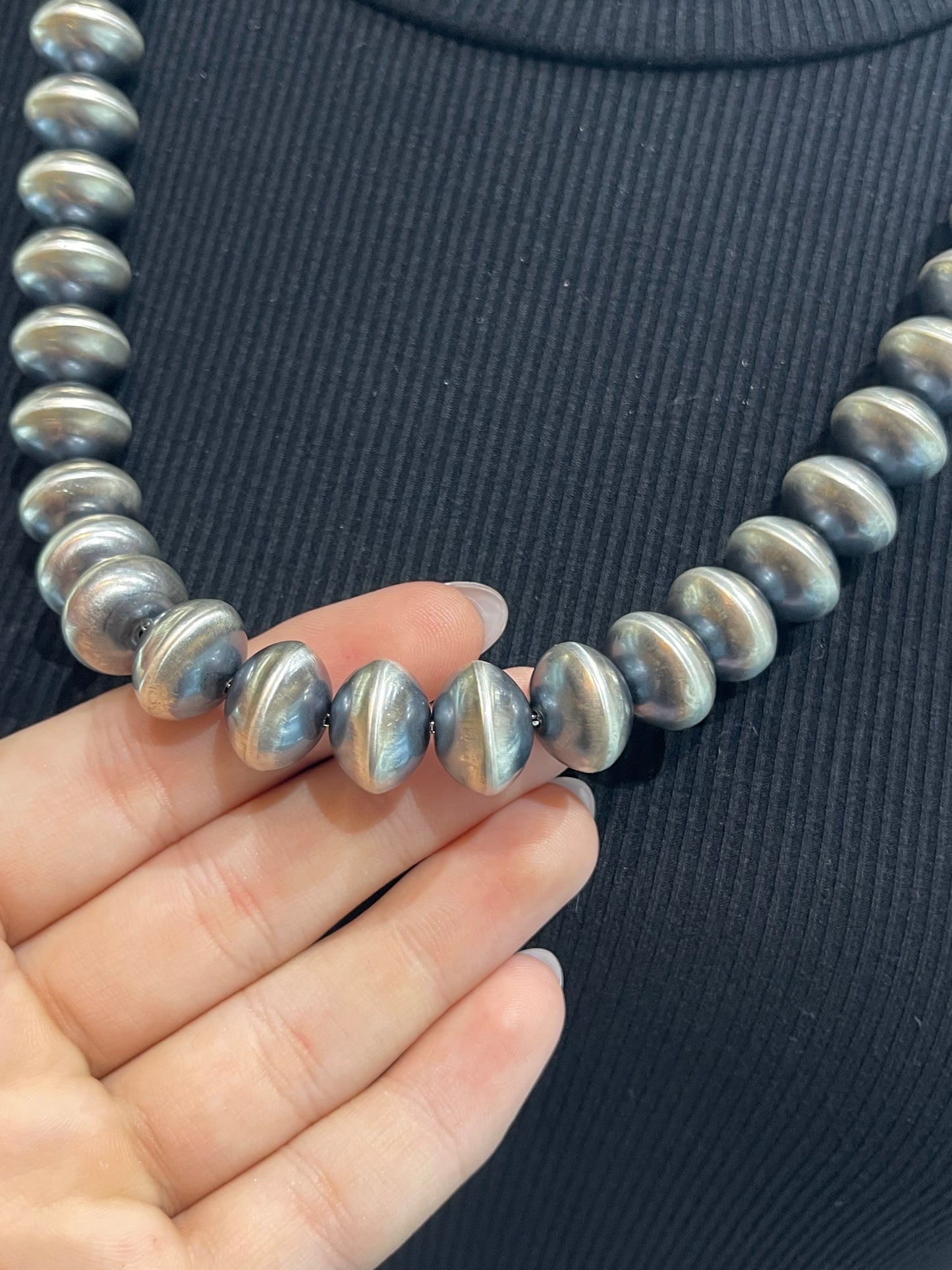 24" 15mm Handmade Navajo Pearls by Bryannen Halwood, Navajo