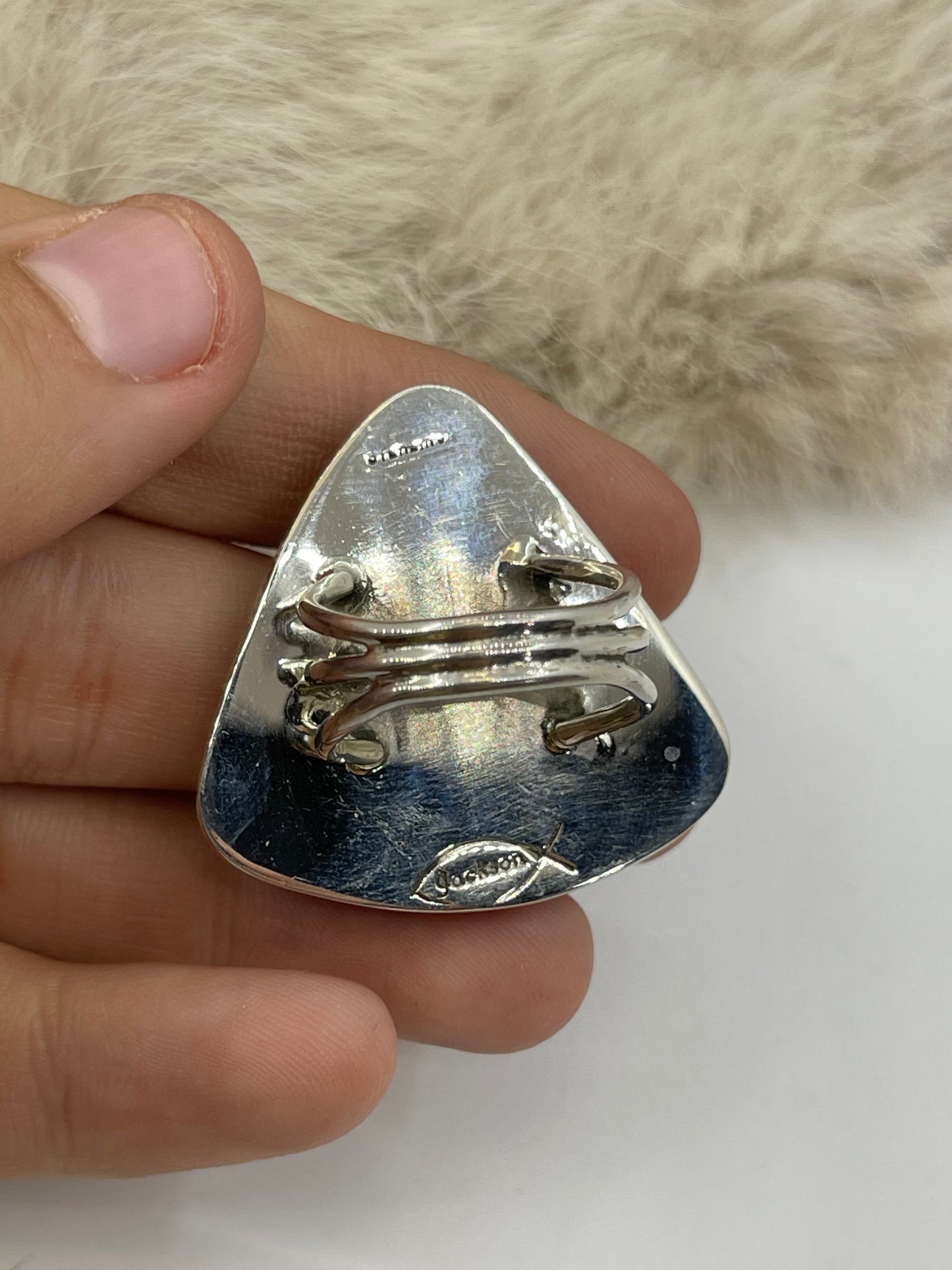 Size 8.0 #8 Turquoise Ring  by Marie Jackson, Navajo