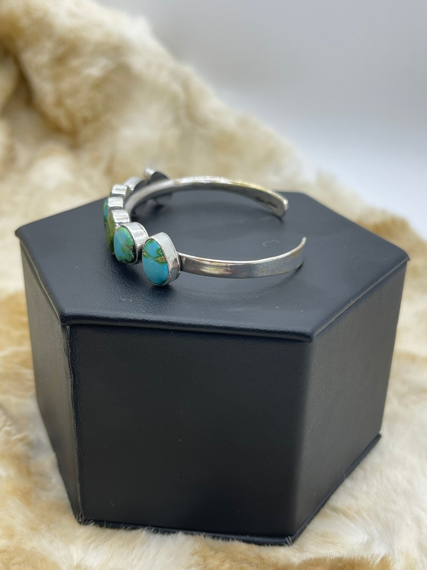 5.5"-7" Sonoran Gold Turquoise 7 Stone Dainty Cuff by Tom Lewis, Navajo