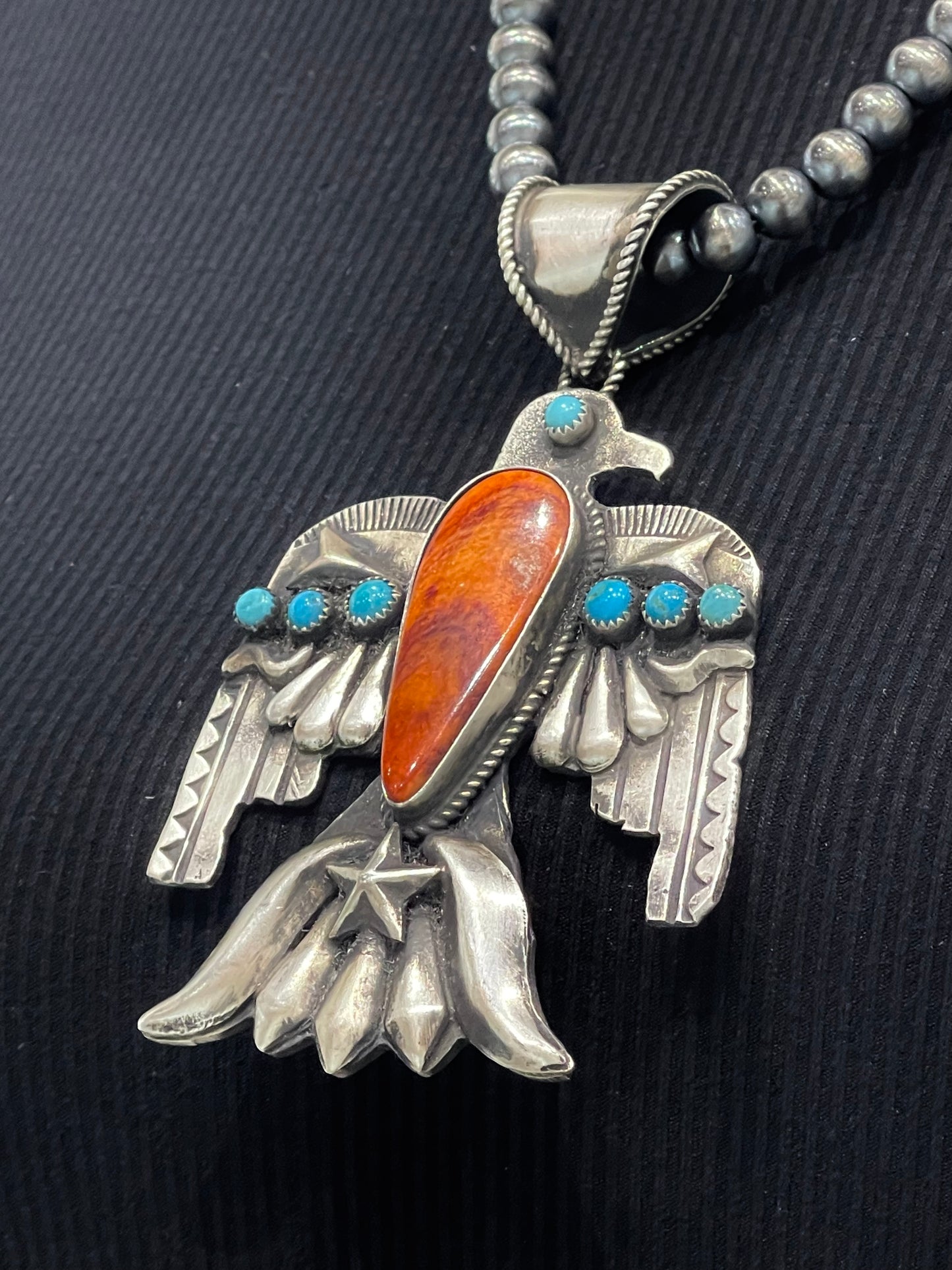 20" Turquoise & Spiny Oyster Thunderbird Necklace