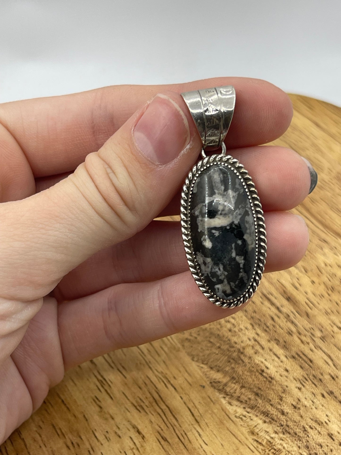 Snowflake Obsidian Oval Pendant with a 7.7mm Bale by Arlene Lewis, Navajo