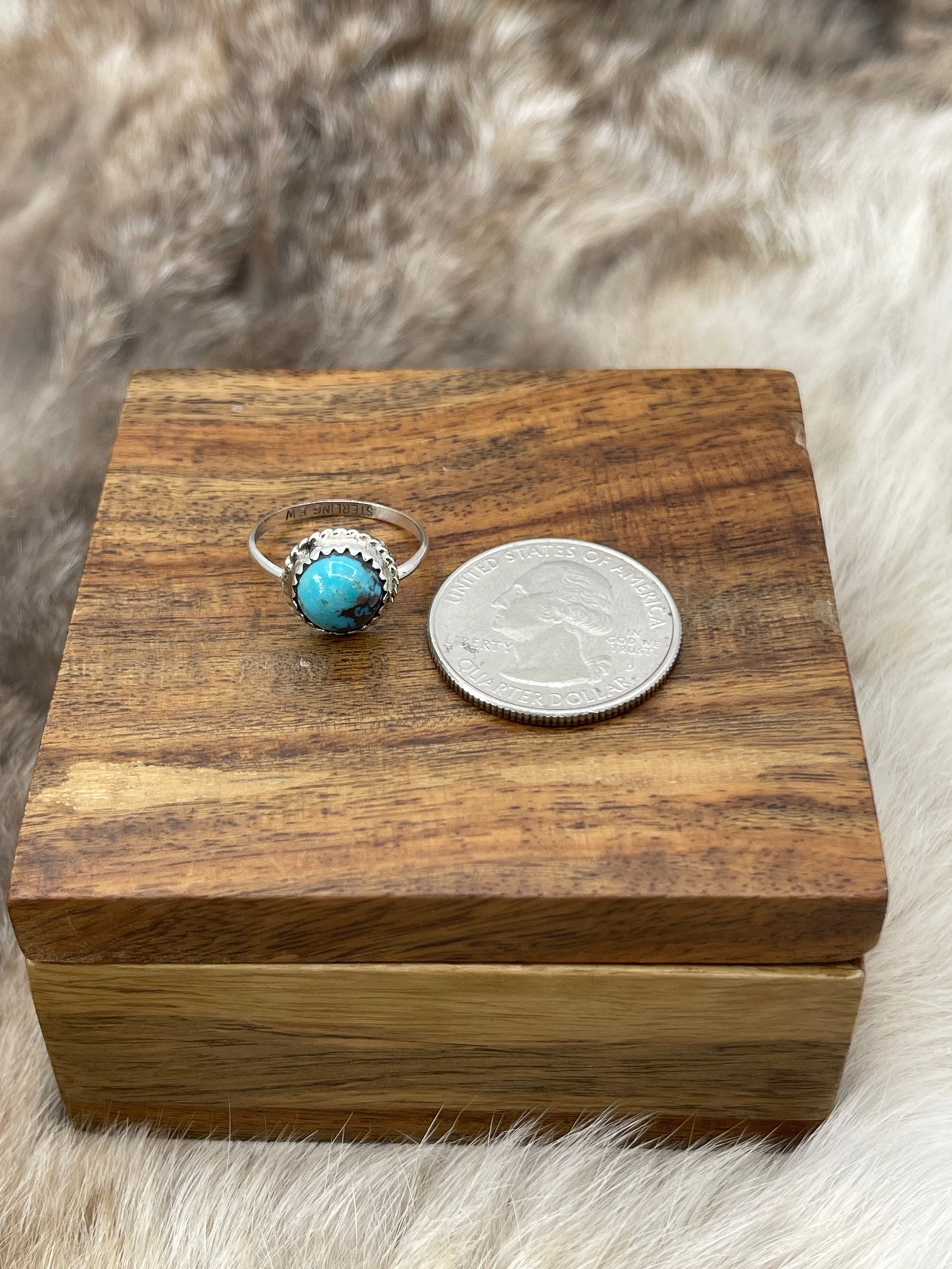 5.0 Circle Turquoise Ring by Esther White, Navajo