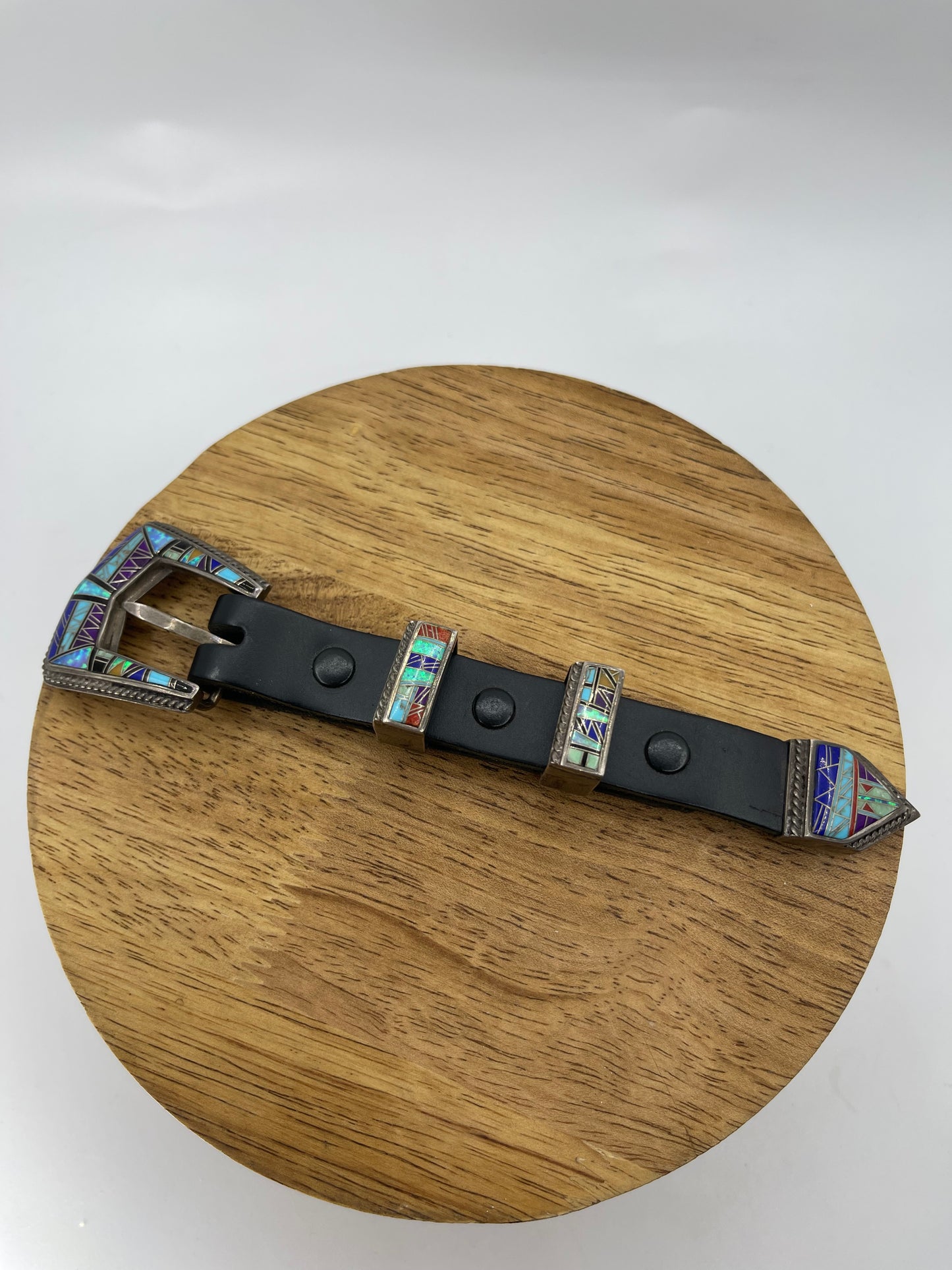 Vintage 4 Piece Opal Inlay Buckle Set, Zuni Made