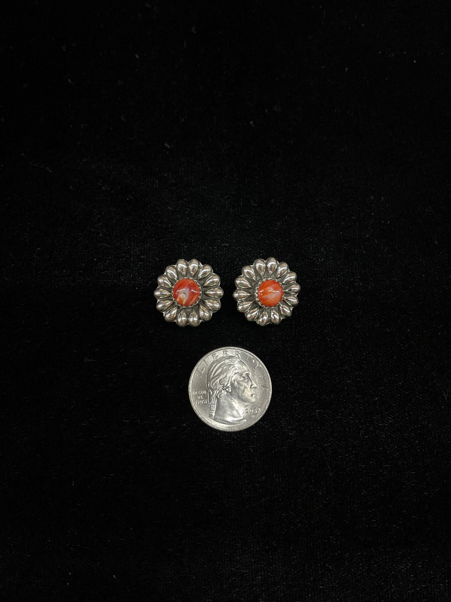 Red Spiny Oyster Shell Flower Post Earrings