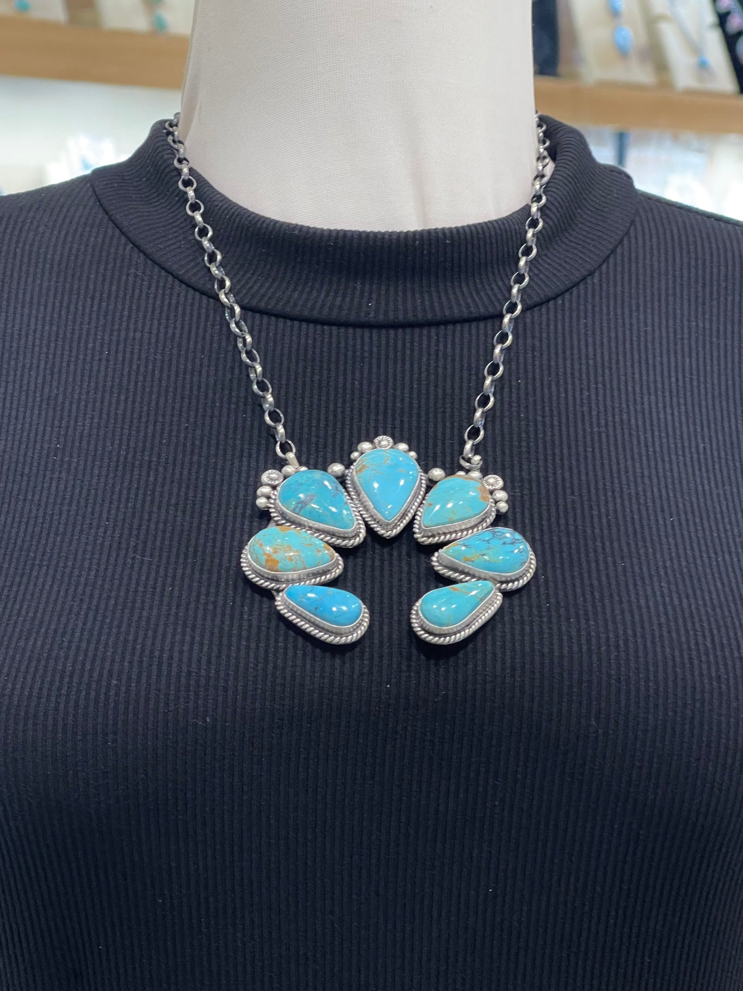 20" Kingman Turquoise Naja Necklace by Elouise Kee, Navajo