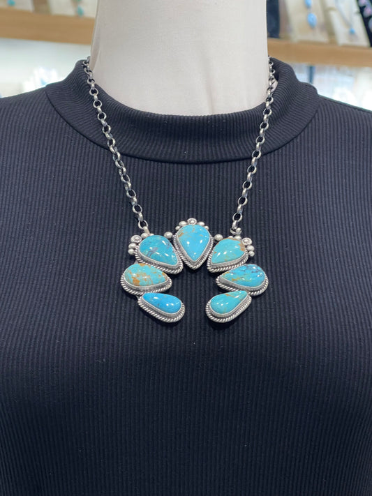 20" Kingman Turquoise Naja Necklace by Elouise Kee, Navajo
