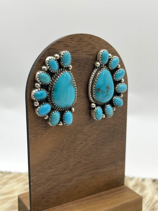 Half Cluster Kingman Turquoise Earrings