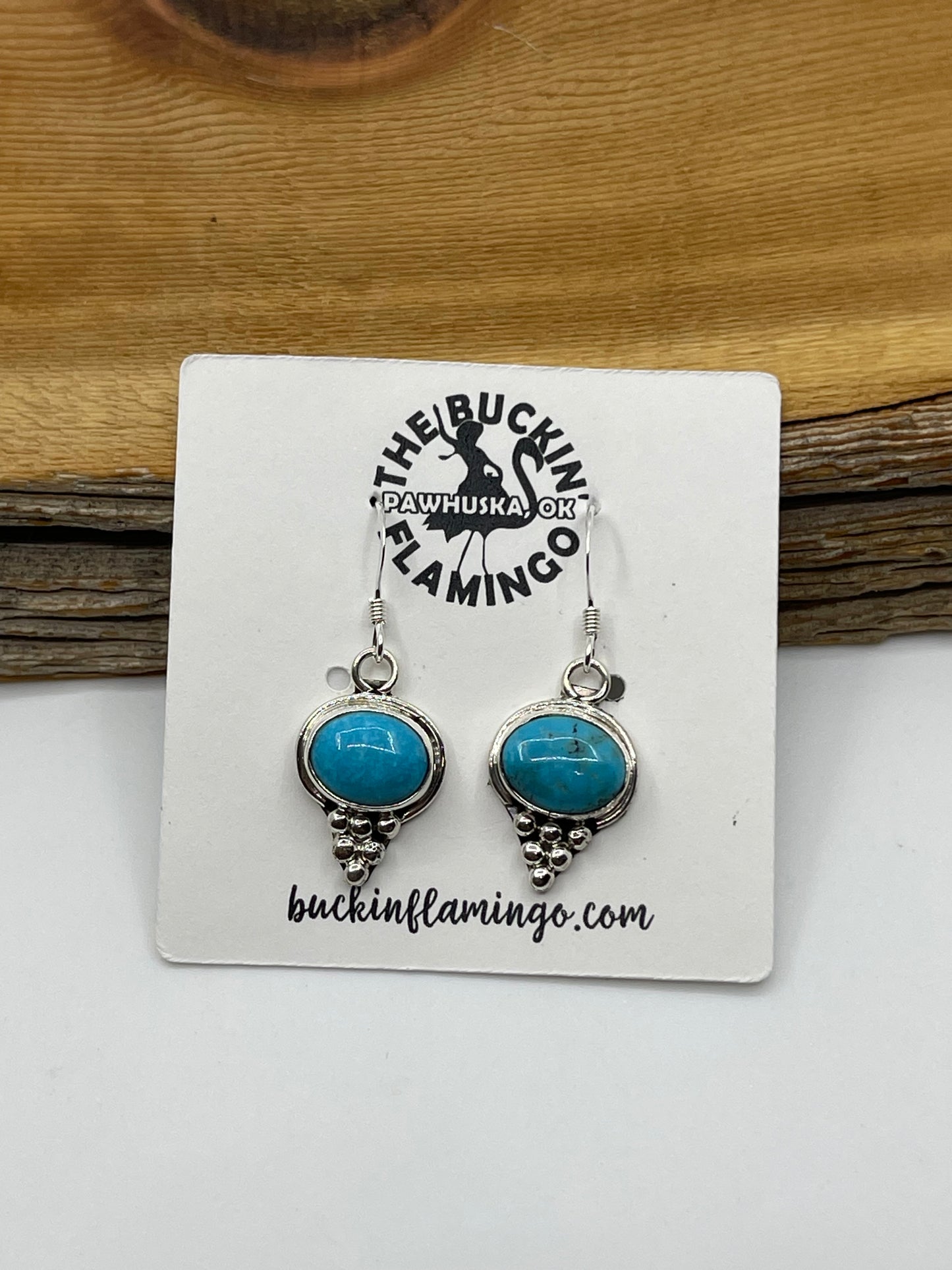 Turquoise Oval Dangle Earrings by Rita Largo, Navajo