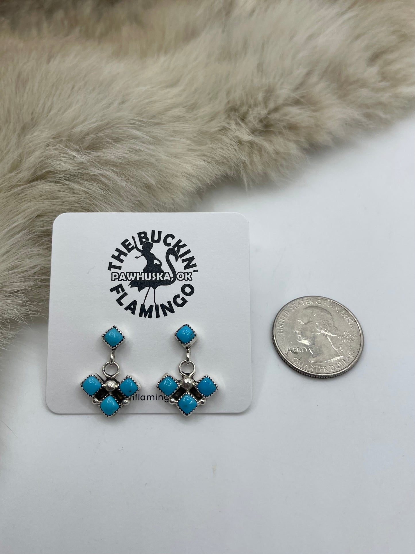 4 Stone Post With Turquoise Dangle Earrings