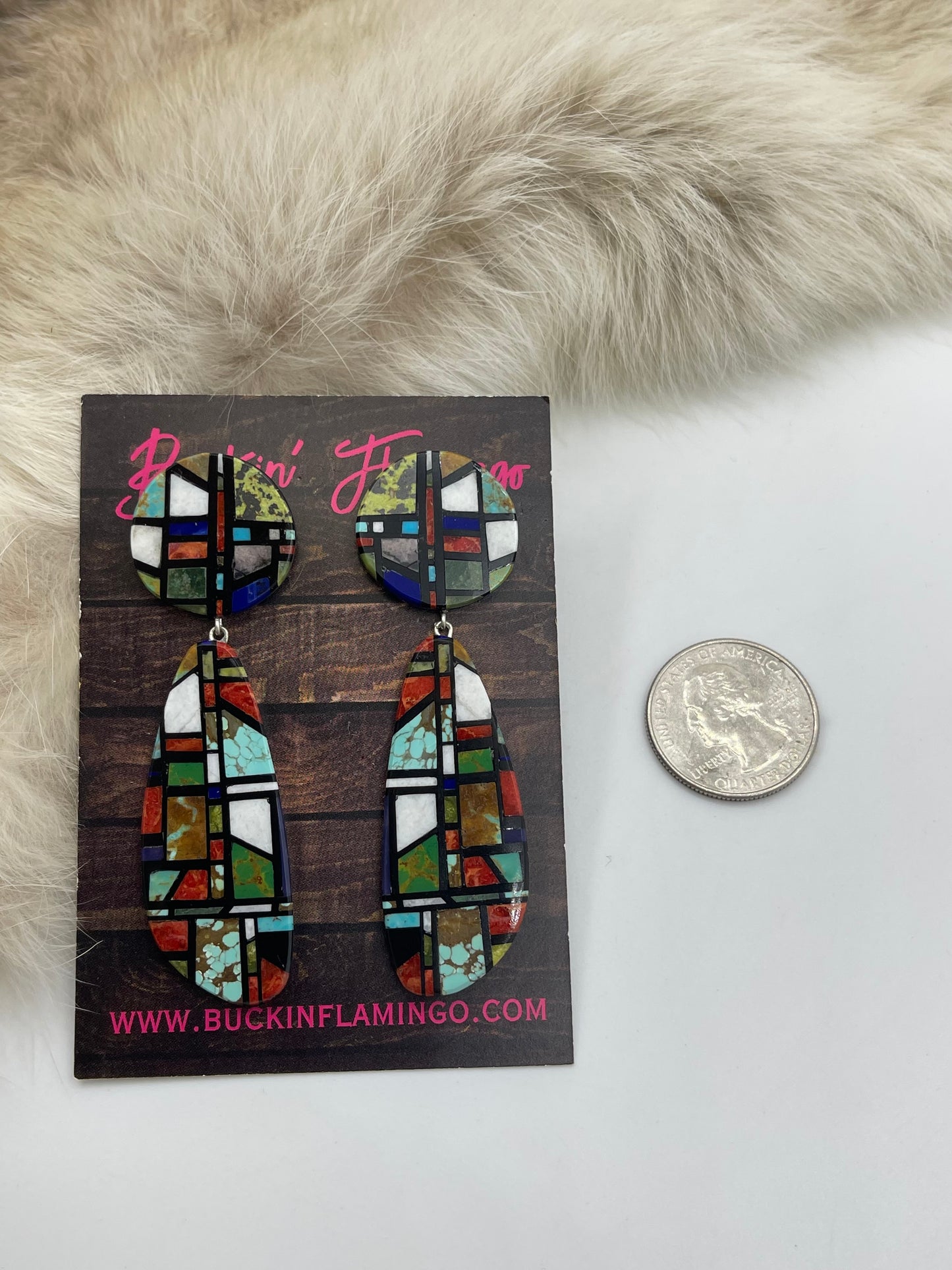 Multi Stone Inlay Post Dangle Earrings by Chris T. Nieto, Santo Domingo
