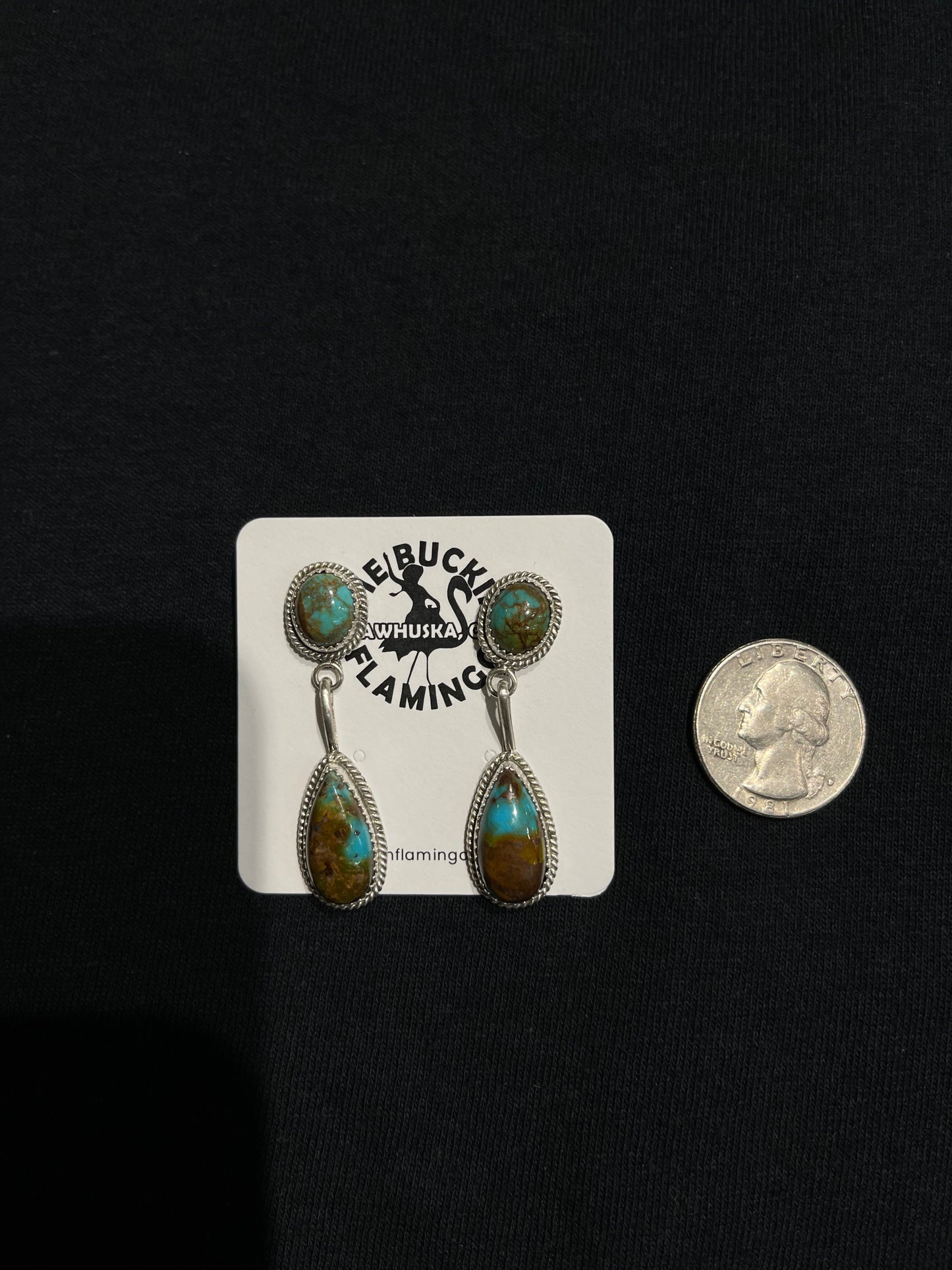 2 Stone Drop Turquoise Post Dangle Earrings by Theresa Smith, Navajo