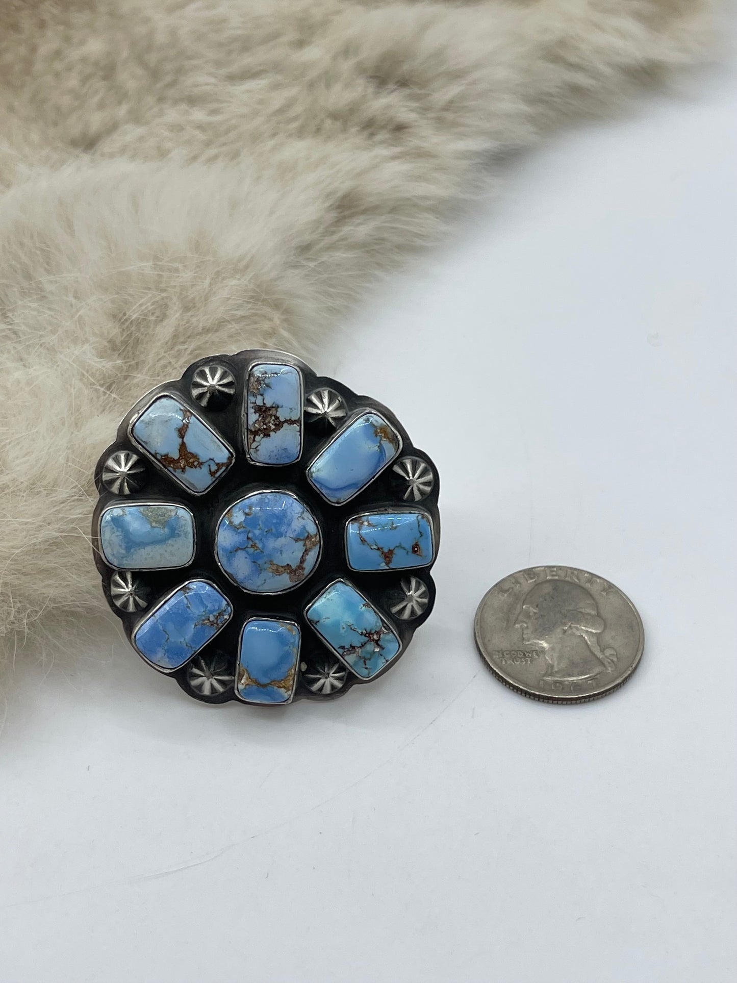 Adjustable (6.0-10.0) Golden Hills Turquoise Cluster Ring by Gabby Jurado, Mexican