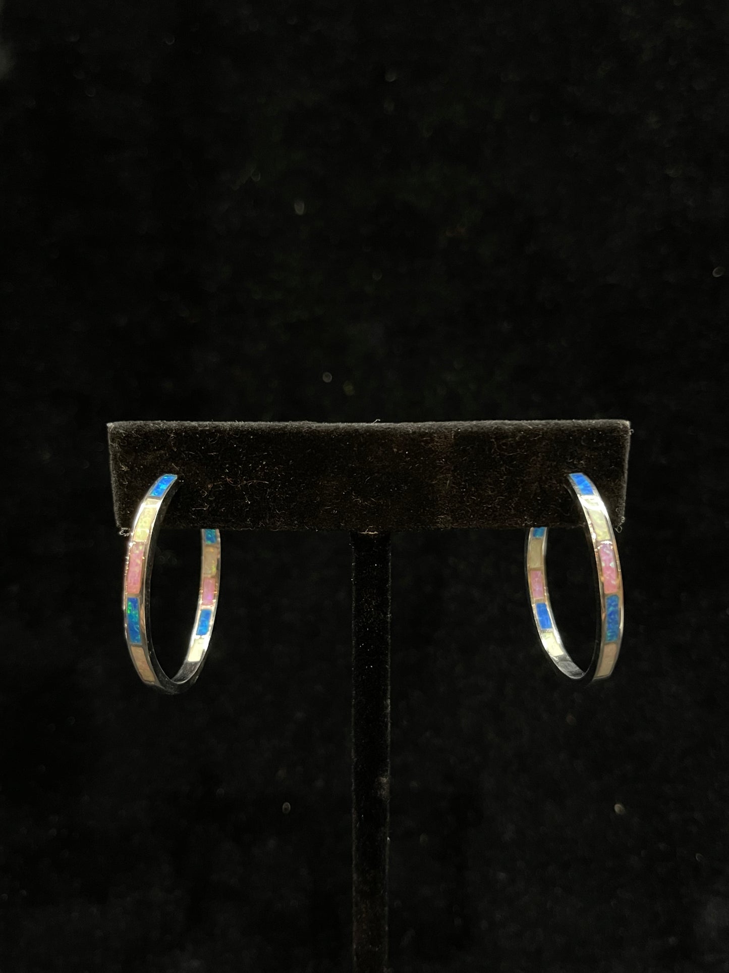 Multi opal inlay Hoop Post Earrings