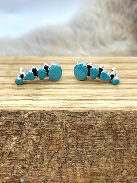 4 Stone Kingman Turquoise Ear Crawler by Sadie Jim, Navajo